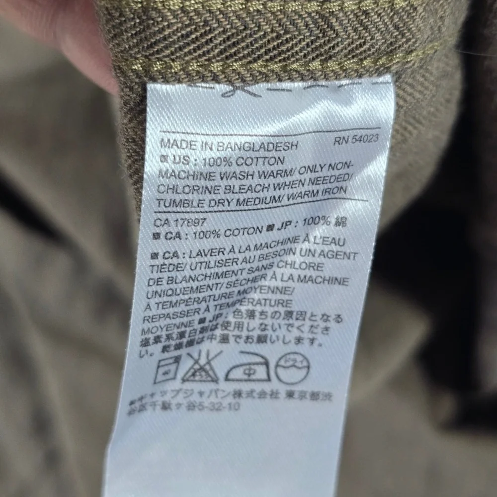 Banana Republic Mens XL Tailored Slim Fit Herringbone Utility Shirt Olive Brown